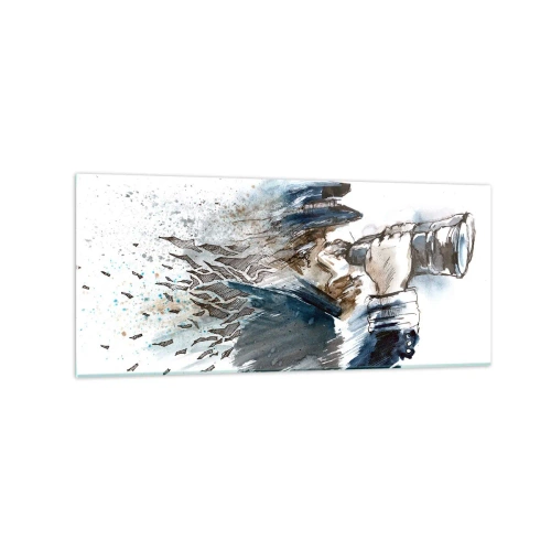 Glasbild - Bild auf glas - Ein Kapitän mit Fernglas in einer dynamischen Aquarellszene - 120x50cm - Zehn auf der Beaufort-Skala! - Moderne Wanddekoration für Wohnzimmer und Schlafzimmer ARTTOR