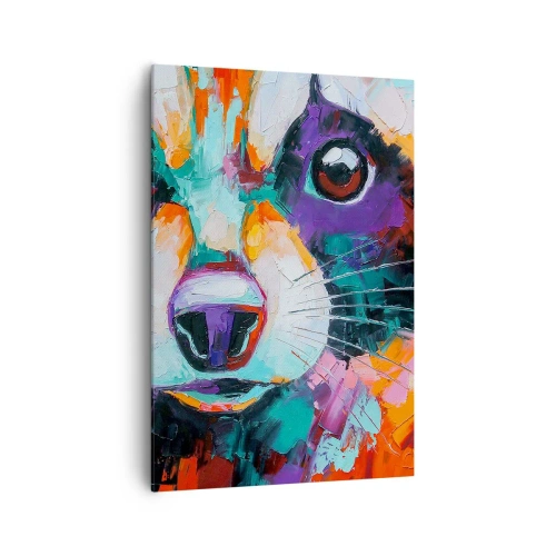 Bild auf Leinwand - Leinwandbild - Ein farbenfrohes Porträt eines Waschbären im Stil der expressiven Malerei. - 70x100cm - Nur gute Emotionen - Moderne Wanddekoration für Wohnzimmer und Schlafzimmer ARTTOR