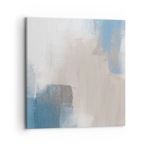 Bild auf Leinwand - Leinwandbild - Rosa Abstraktion hinter einem blauen Vorhang - 70x70 cm