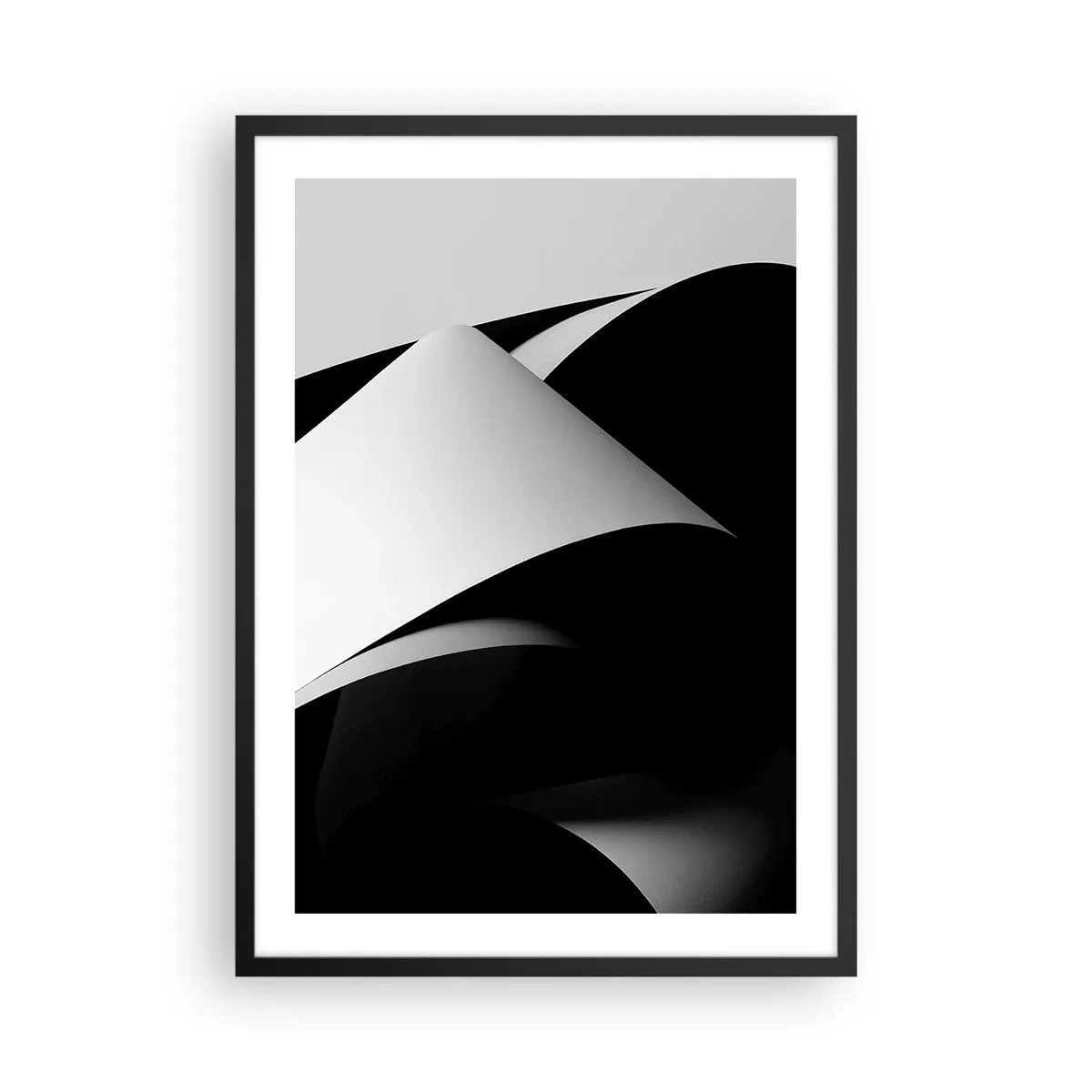 Poster in einem schwarzem Rahmen - Minimalistische Abstraktion in Schwarzweiß - 50x70cm - Lichtflächen aus der Schattentiefe - Moderne Wanddekoration für Wohnzimmer und Schlafzimmer ARTTOR