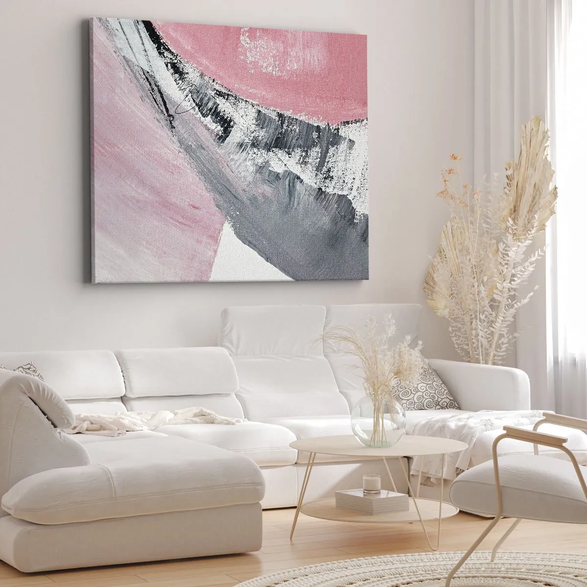 Bild auf Leinwand - Leinwandbild - Eine abstrakte Komposition in Rosa- und Grautönen. - 70x50cm - Passende Komposition - Moderne Wanddekoration für Wohnzimmer und Schlafzimmer ARTTOR
