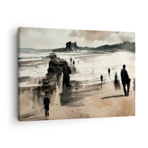 Bild auf Leinwand - Leinwandbild - Strandspaziergänger in friedlicher Landschaft - 70x50cm - Einberufen - Moderne Wanddekoration für Wohnzimmer und Schlafzimmer ARTTOR