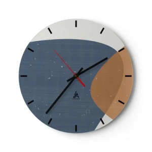 Wanduhr - Glasuhr - Geometrische Komposition in Marineblau- und Beigetönen - 30x30cm - Ovale und Einflüsse - Moderne Wanddekoration für Wohnzimmer, Küche und Schlafzimmer ARTTOR