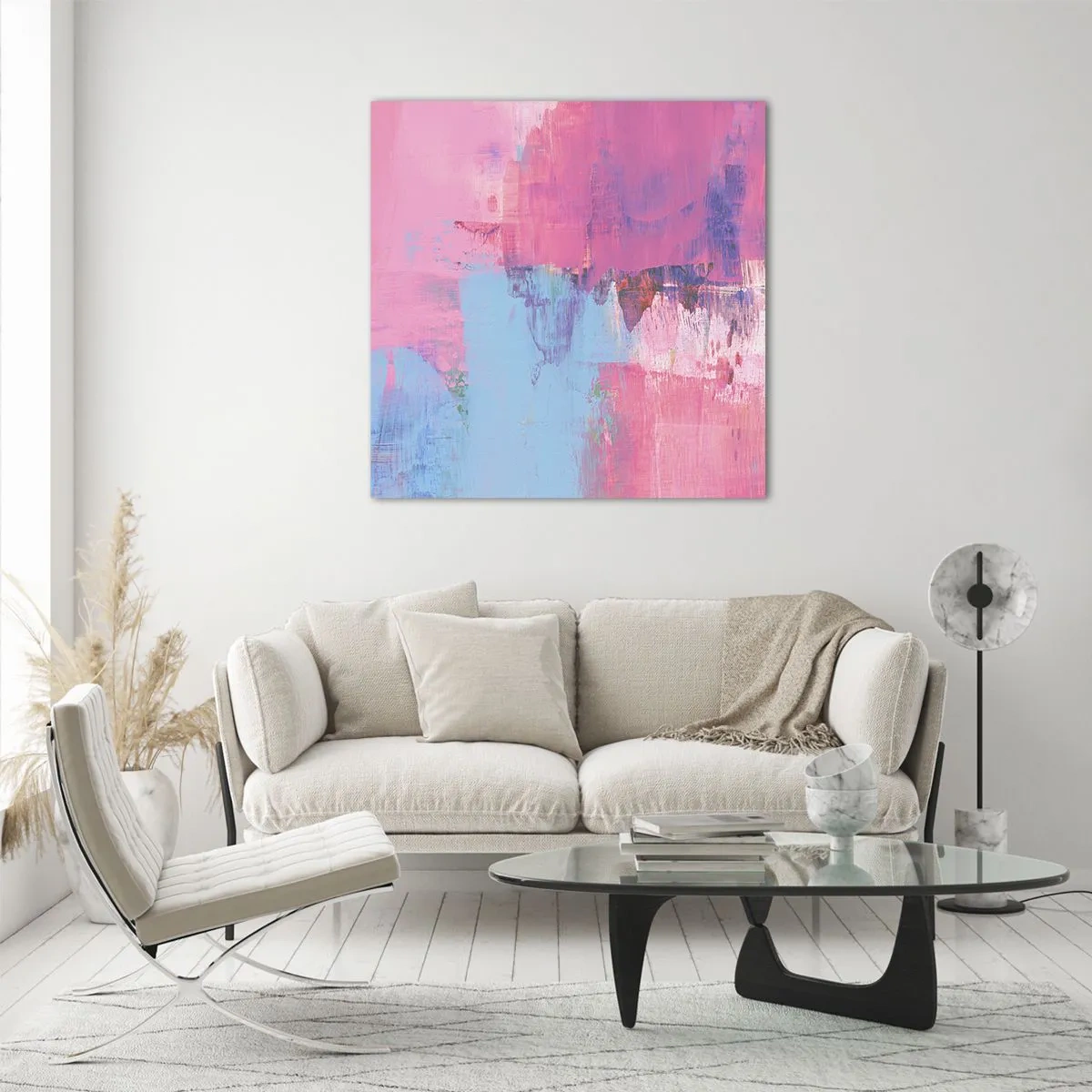 Glasbild - Bild auf glas - Rosa, Blau und eine Prise Licht - 40x40 cm