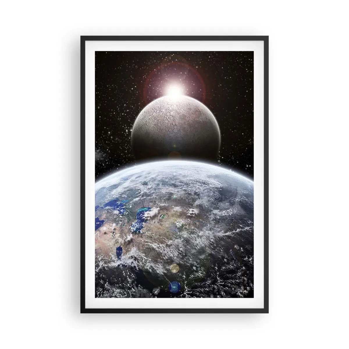 Poster in einem schwarzem Rahmen - Weltraumlandschaft - Sonnenaufgang - 61x91 cm