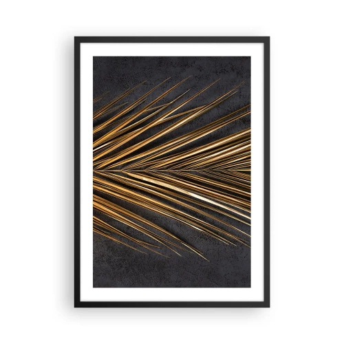 Poster in einem schwarzem Rahmen - Goldene Blätter auf dunklem Hintergrund - 50x70cm - Das Gold der Tropen - Moderne Wanddekoration für Wohnzimmer und Schlafzimmer ARTTOR