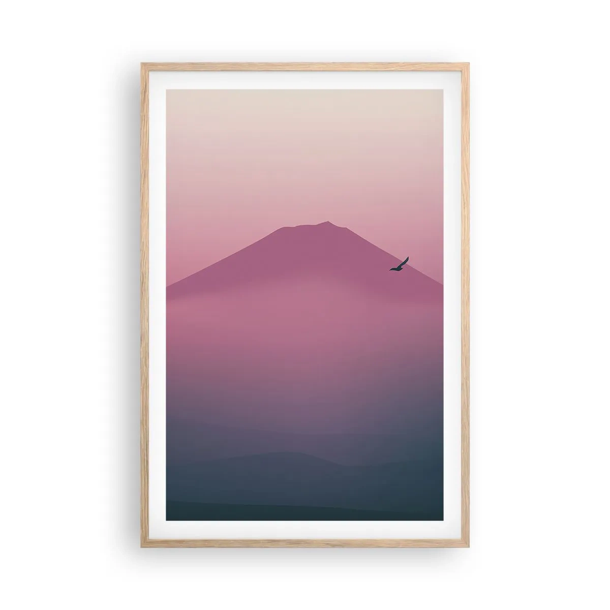 Poster in einem Rahmen aus heller Eiche - Wanderer über den Wolken - 61x91 cm