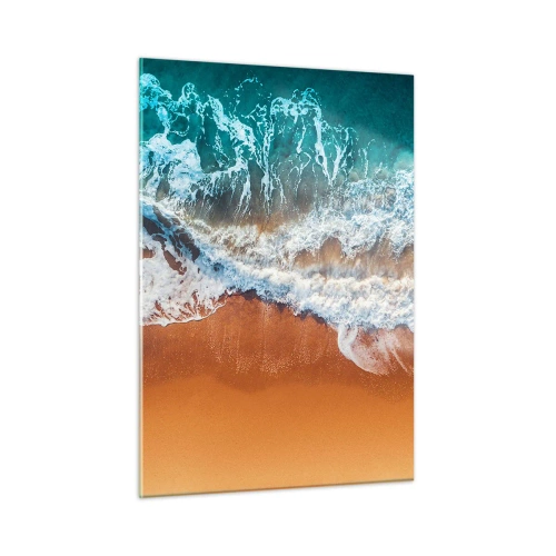 Glasbild - Bild auf glas - Eine Vogelperspektive auf die Meereswellen, die gegen die Küste schlagen - 50x70cm - Immer Hand in Hand - Moderne Wanddekoration für Wohnzimmer und Schlafzimmer ARTTOR