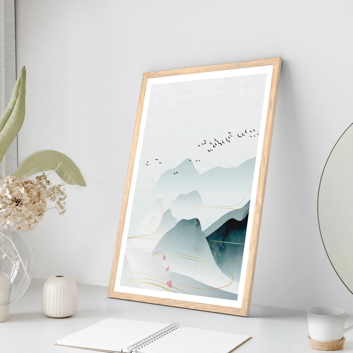 Poster in einem Rahmen aus heller Eiche - Über die Gipfel - 40x50 cm