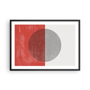 Poster in einem schwarzem Rahmen - Geometrisches Muster mit konzentrischen Kreisen auf rot-weißem Hintergrund - 70x50cm - Auf den Punkt gebracht - Moderne Wanddekoration für Wohnzimmer und Schlafzimmer ARTTOR