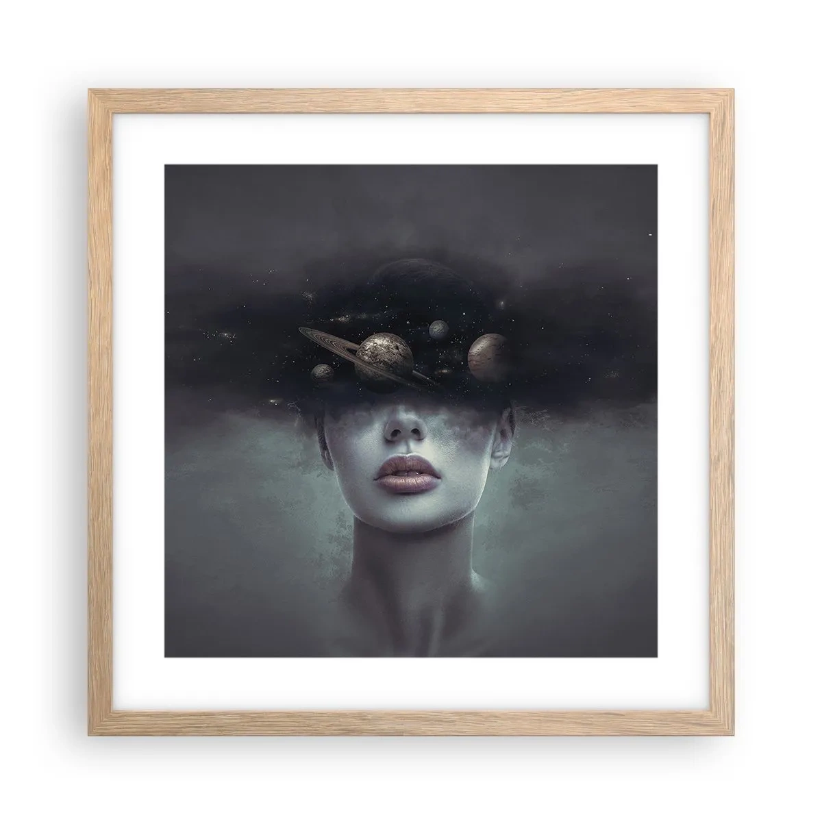 Poster in einem Rahmen aus heller Eiche - Und die Planeten spielen verrückt ... - 40x40 cm