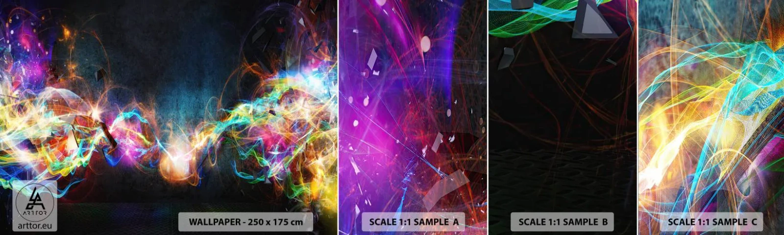 Fototapeten Muster Selbstklebend Deluxe Sticker - Freudig gegen die Dunkelheit - Abstraktion, Stück, Explosion - 100x30 cm