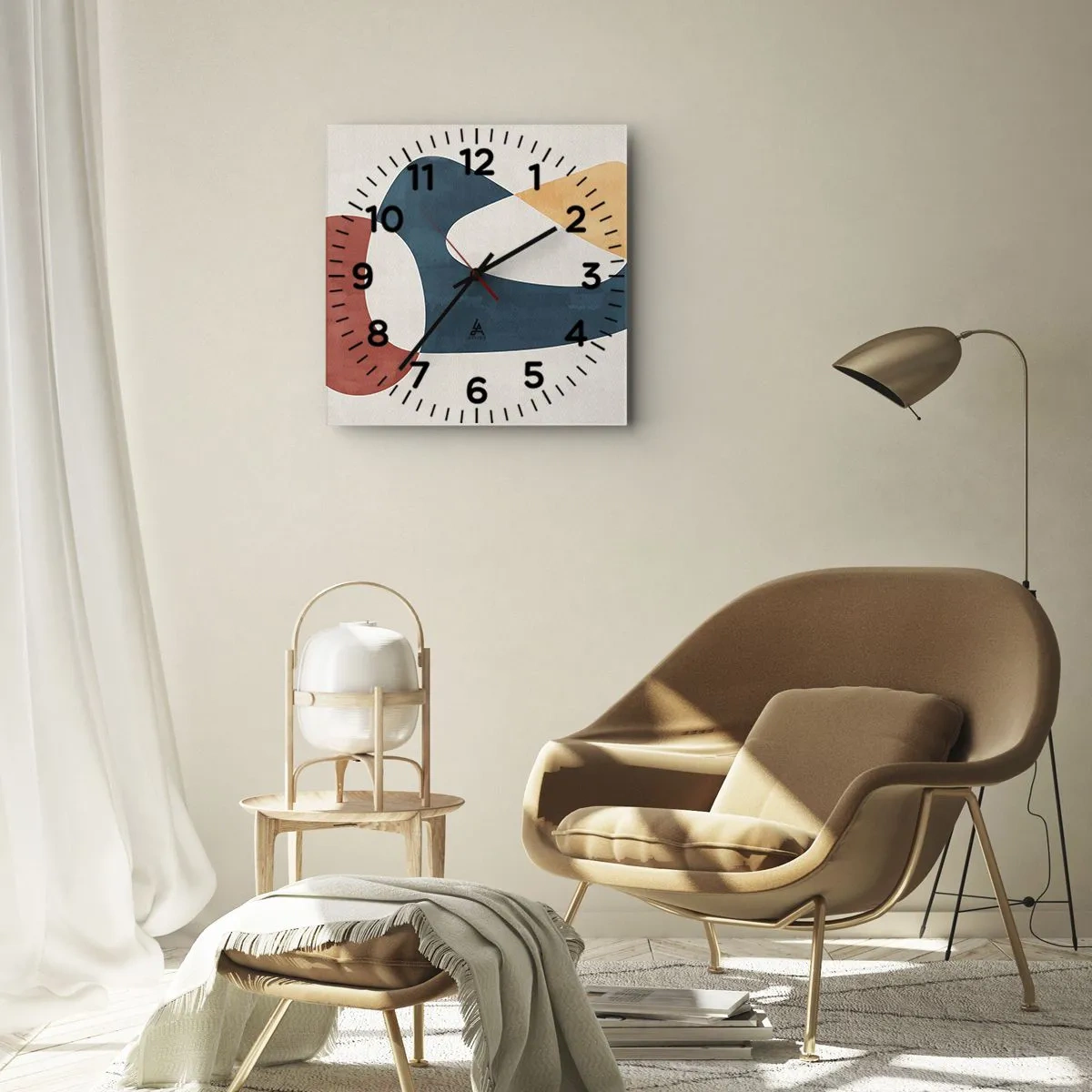 Wanduhr - Glasuhr - Abstrakte Formen in harmonischen Farben - 30x30cm - Einflüsse und Metamorphosen - Moderne Wanddekoration für Wohnzimmer und Schlafzimmer ARTTOR