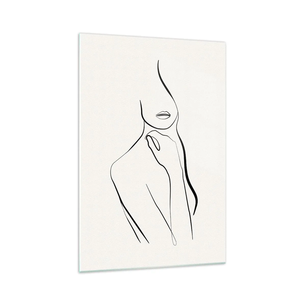 Glasbild - Bild auf glas - Eine minimalistische Skizze der Silhouette einer Frau vor hellem Hintergrund. - 70x100cm - Eine Welle der Melancholie - Moderne Wanddekoration für Wohnzimmer und Schlafzimmer ARTTOR