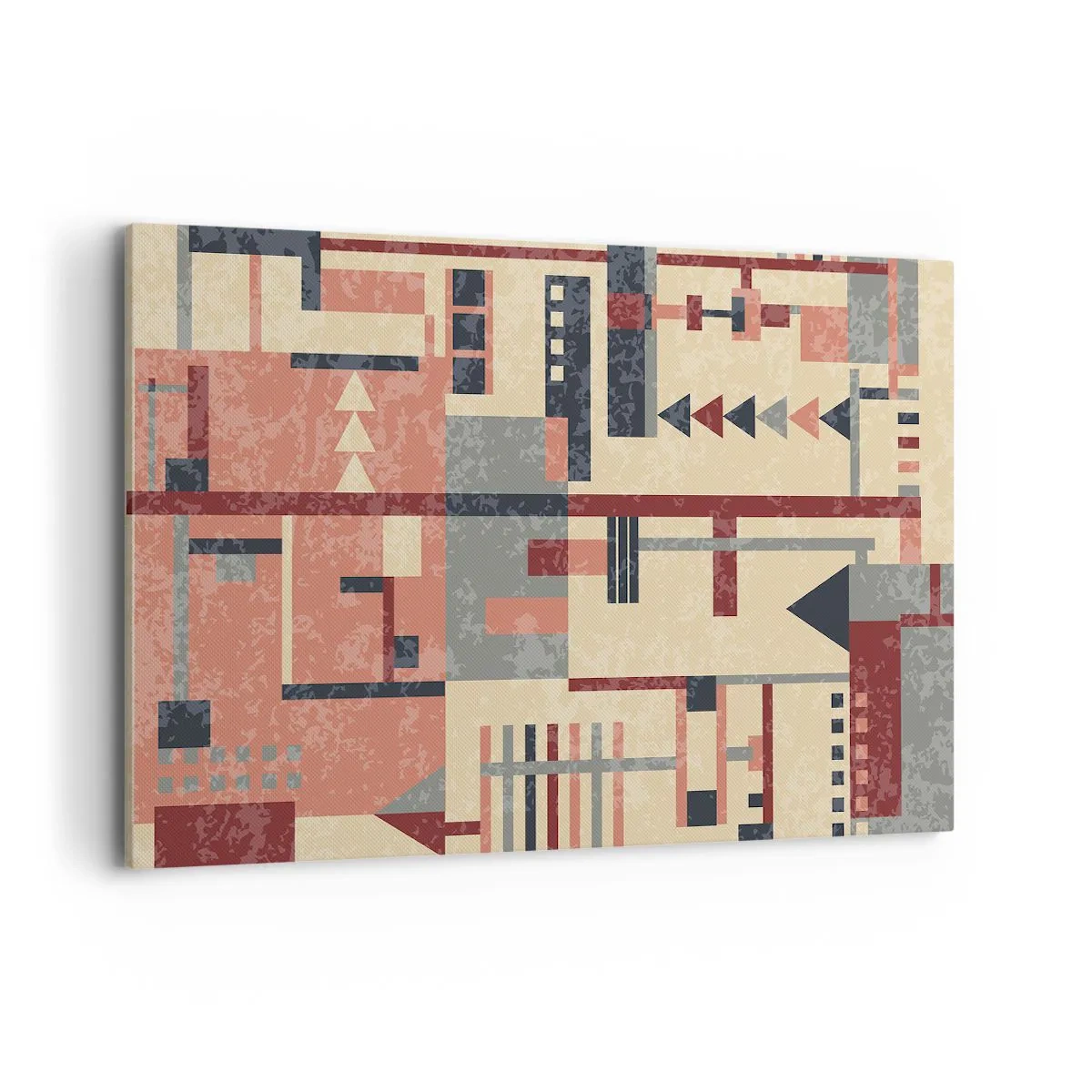 Bild auf Leinwand - Leinwandbild - Geometrisches Muster in Pastelltönen von Beige, Rot und Grau - 120x80cm - Eine Kombination aus Vertikalen und Ebenen - Moderne Wanddekoration für Wohnzimmer und Schlafzimmer ARTTOR