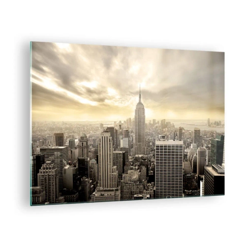 Glasbild - Bild auf glas - Stadtpanorama mit Wolkenkratzern und dem Empire State Building - 70x50cm - New York aus Grau - Moderne Wanddekoration für Wohnzimmer und Schlafzimmer ARTTOR