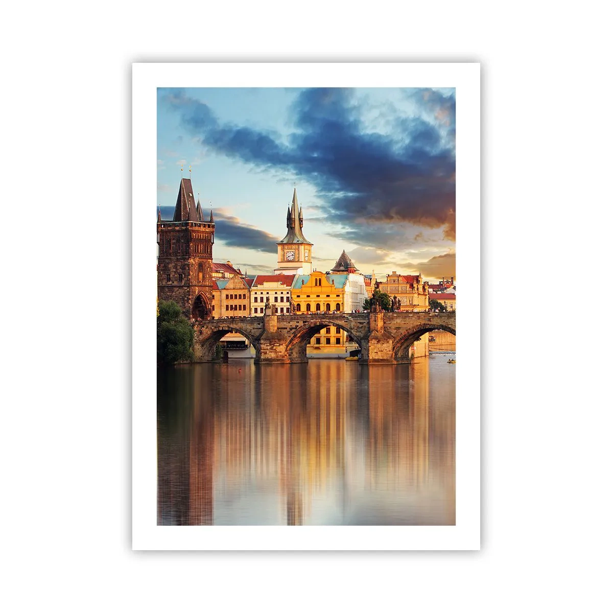 Poster - Karlsbrücke in Prag bei Sonnenuntergang - 50x70cm - Schön seit Ewigkeiten - Moderne Wanddekoration für Wohnzimmer und Schlafzimmer ARTTOR