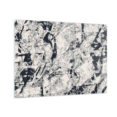 Glasbild - Bild auf glas - Schwarz-Weiß-Abstraktion mit dynamischen Linien und Texturen - 70x50cm - Durchdringung der Gegensätze - Moderne Wanddekoration für Wohnzimmer und Schlafzimmer ARTTOR