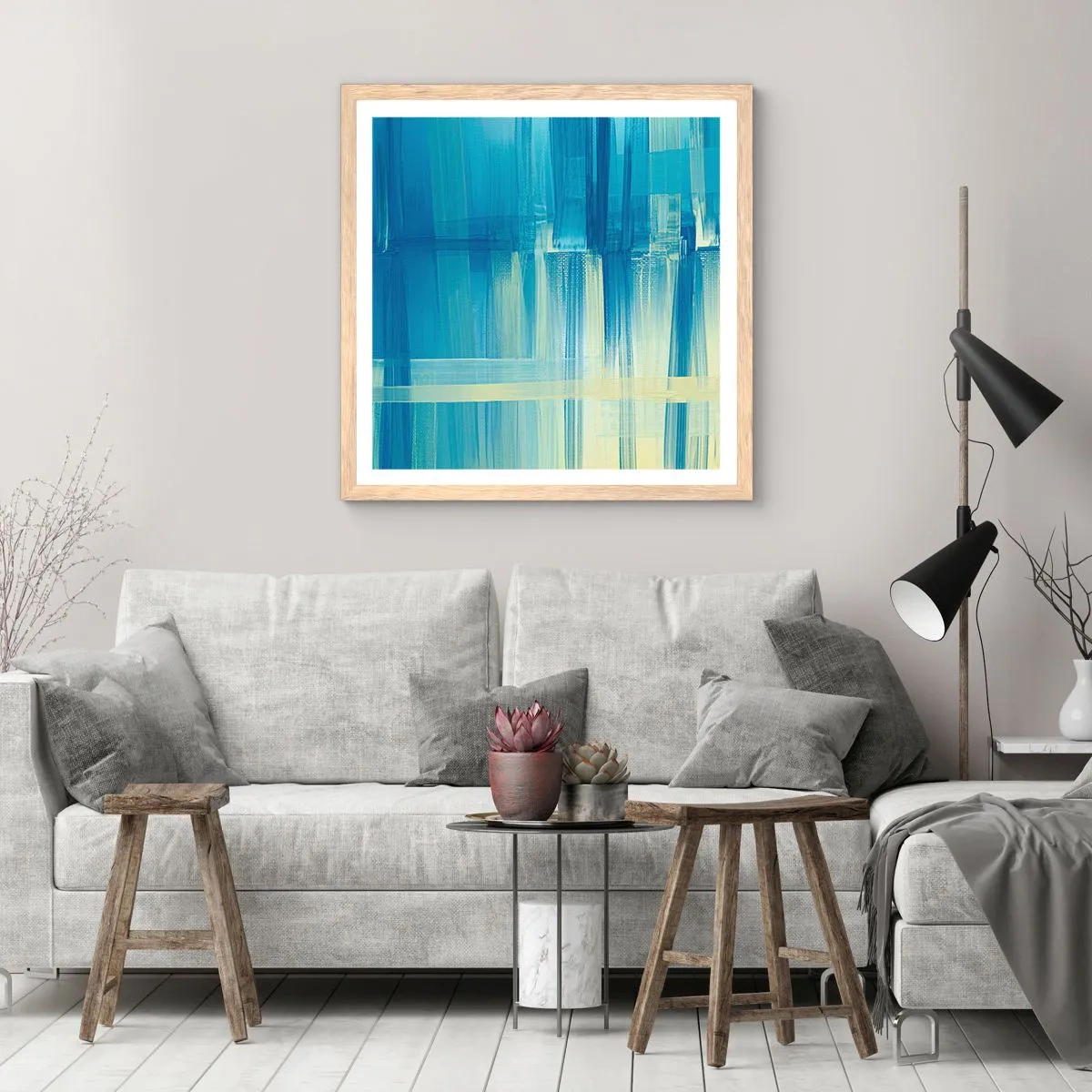 Poster in einem Rahmen aus heller Eiche - Komposition in Türkis - 40x40 cm