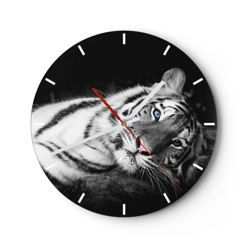 Wanduhr - Glasuhr - Ein weißer Tiger mit intensiv blauen Augen - 30x30cm - Wildnis und Frieden - Moderne Wanddekoration für Wohnzimmer, Küche und Schlafzimmer ARTTOR