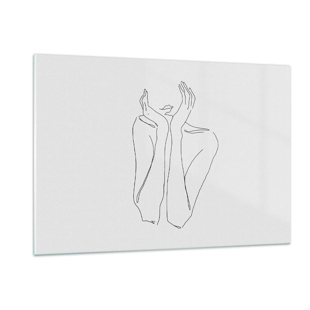Glasbild - Bild auf glas - Eine minimalistische Zeichnung der Hände und des Gesichts einer Frau - 120x80cm - Wovon Mädchen träumen - Moderne Wanddekoration für Wohnzimmer und Schlafzimmer ARTTOR