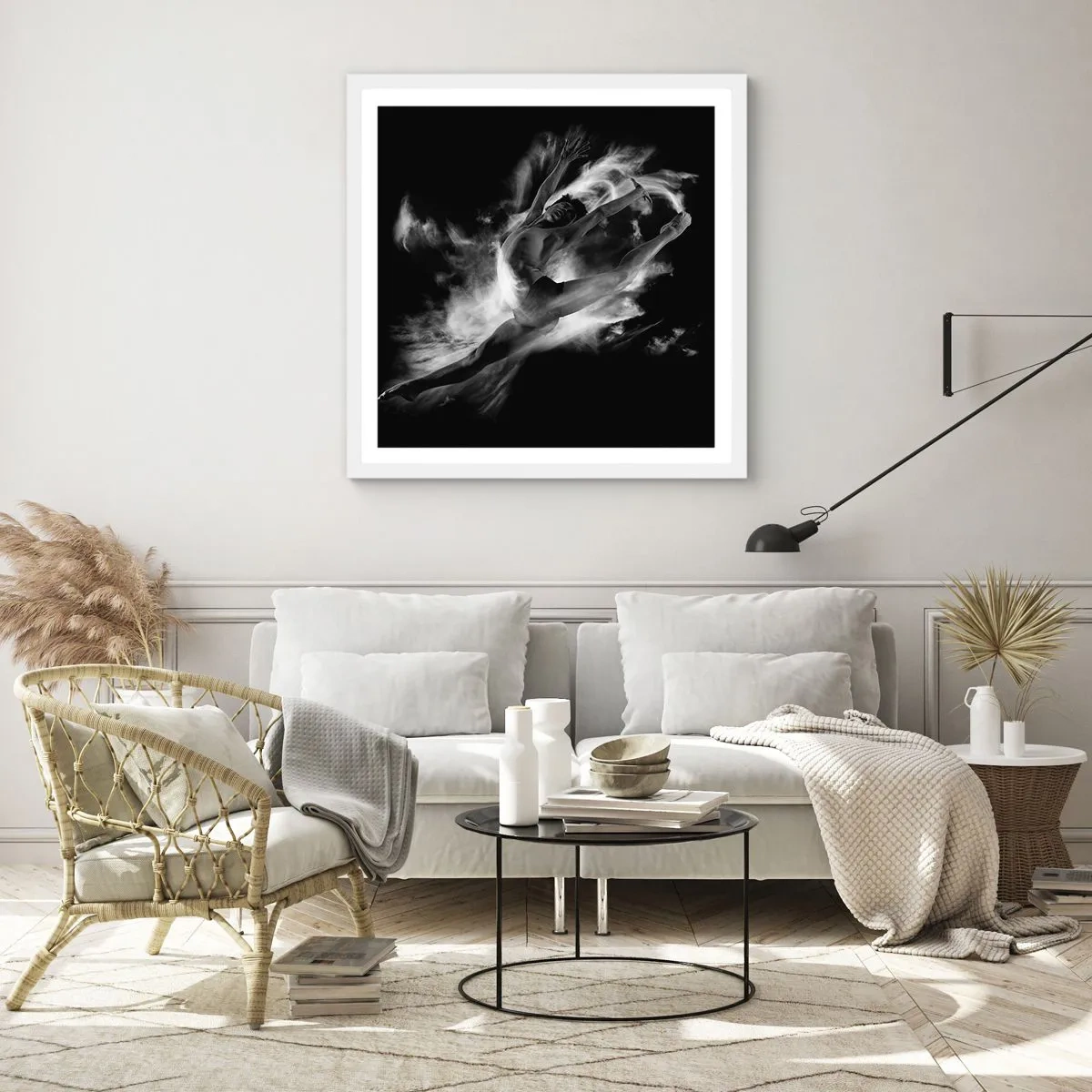 Poster in einem weißen Rahmen - Im Flug hängen geblieben - 30x30 cm