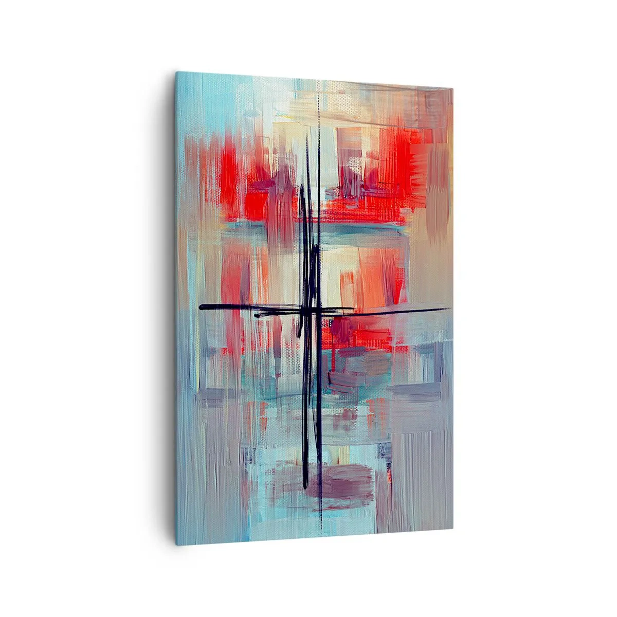 Bild auf Leinwand - Leinwandbild - Eine abstrakte Komposition mit intensiven Farben, Linien und geometrischen Formen. - 80x120cm - Landschaft in einer unbekannten Dimension - Moderne Wanddekoration für Wohnzimmer und Schlafzimmer ARTTOR