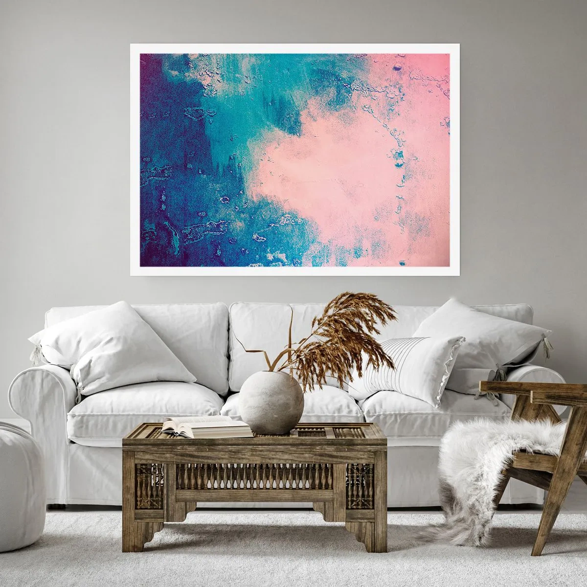 Poster - Abstrakte Textur in Rosa- und Blautönen - 100x70cm - Himmelsblaue Umarmungen - Moderne Wanddekoration für Wohnzimmer und Schlafzimmer ARTTOR