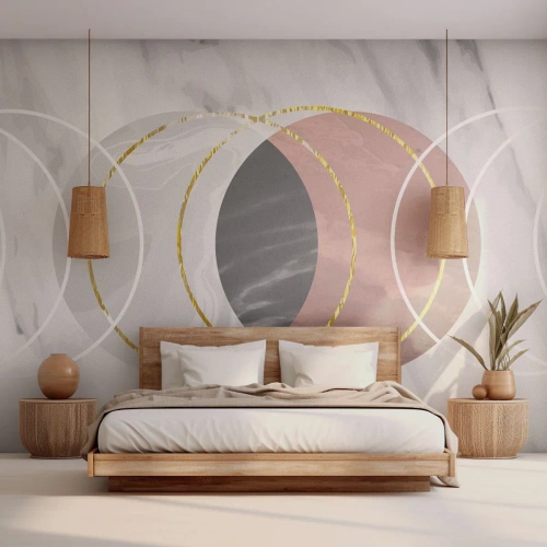 Fototapete Standard Eco - Moderne Abstraktion mit Kreisen auf marmorähnlichem Hintergrund - 100x70cm - Musik der Sphären - Moderne Wanddekoration für Wohnzimmer und Schlafzimmer ARTTOR