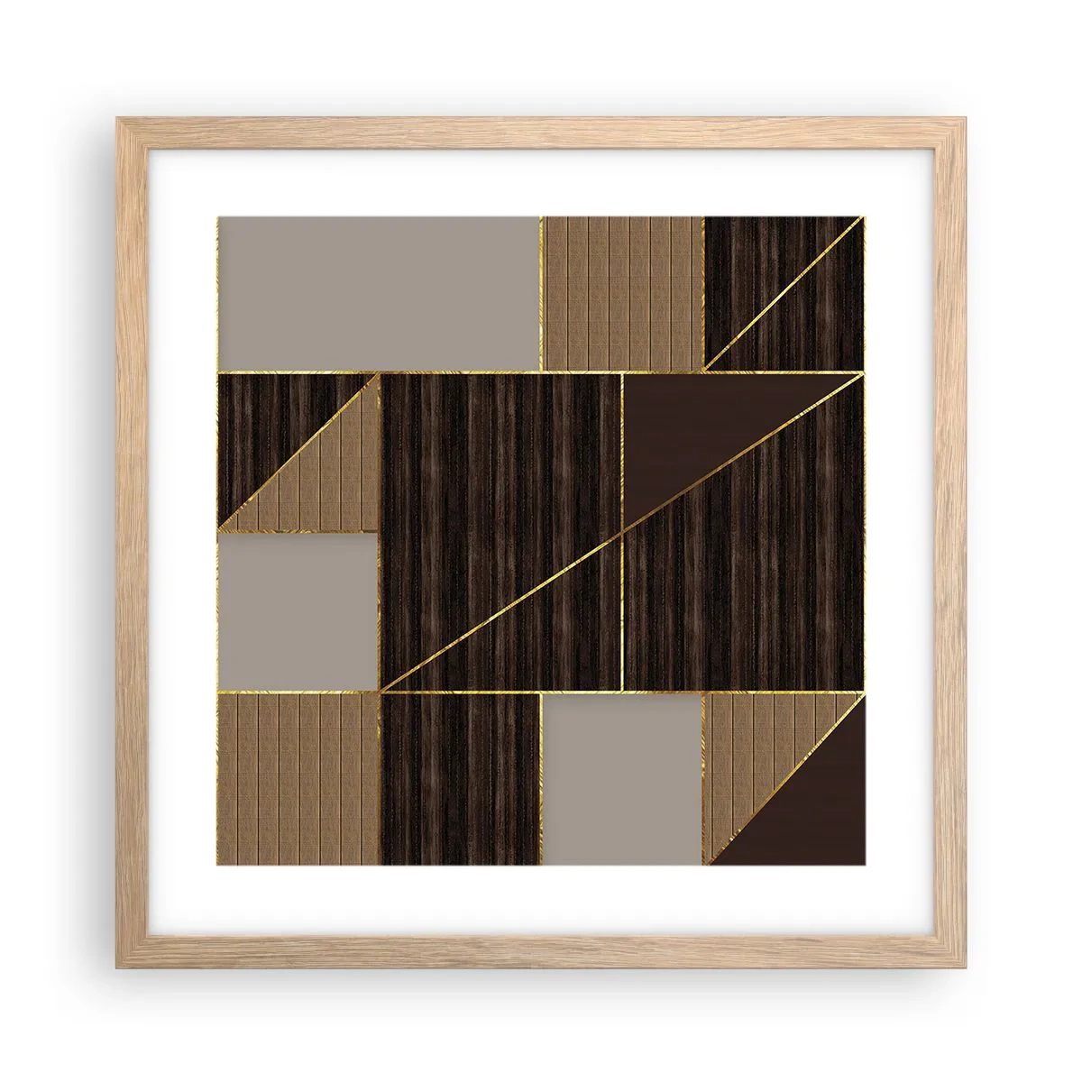 Poster in einem Rahmen aus heller Eiche - Ein Mosaik aus Braun und Gold - 40x40 cm