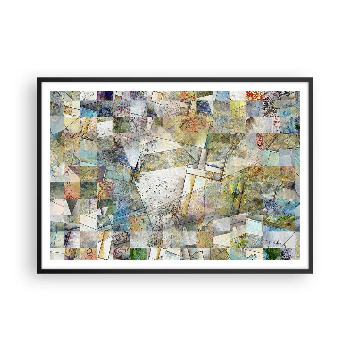 Poster in einem schwarzem Rahmen - Bunte Abstraktion mit geometrischen Formen und Linien - 100x70cm - Geometrische Mischung - Moderne Wanddekoration für Wohnzimmer und Schlafzimmer ARTTOR