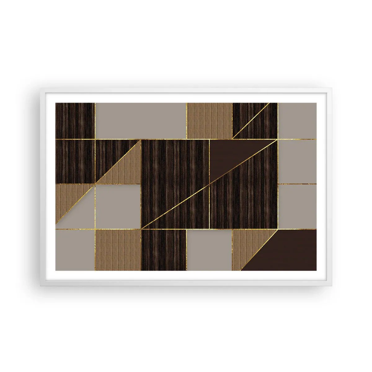 Poster in einem weißen Rahmen - Ein Mosaik aus Braun und Gold - 91x61 cm