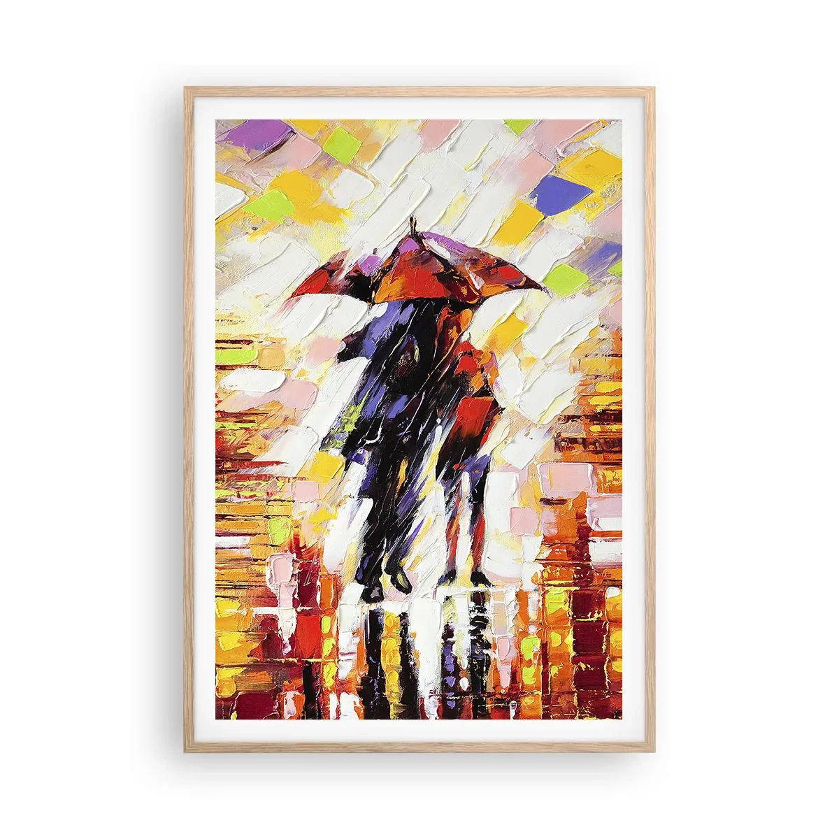 Poster in einem Rahmen aus heller Eiche - Gemeinsam durch die Nacht und den Regen - 70x100 cm