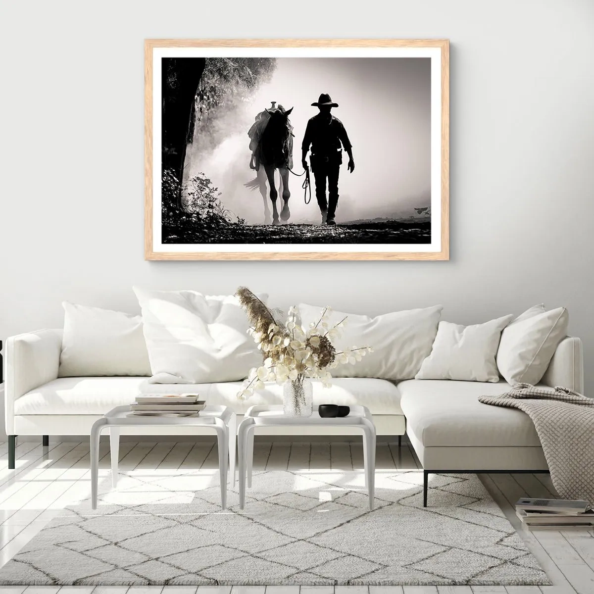 Poster in einem Rahmen aus heller Eiche - Texas-Morgen - 100x70 cm