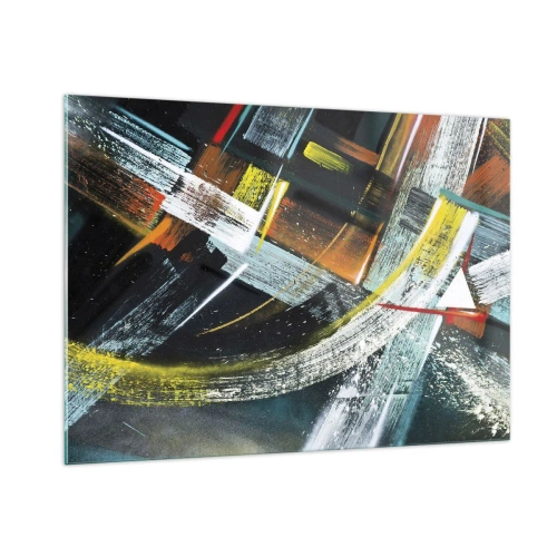 Glasbild - Bild auf glas - Dynamische Abstraktion mit bunten Pinselstrichen - 100x70cm - Energie der Bewegung - Moderne Wanddekoration für Wohnzimmer und Schlafzimmer ARTTOR