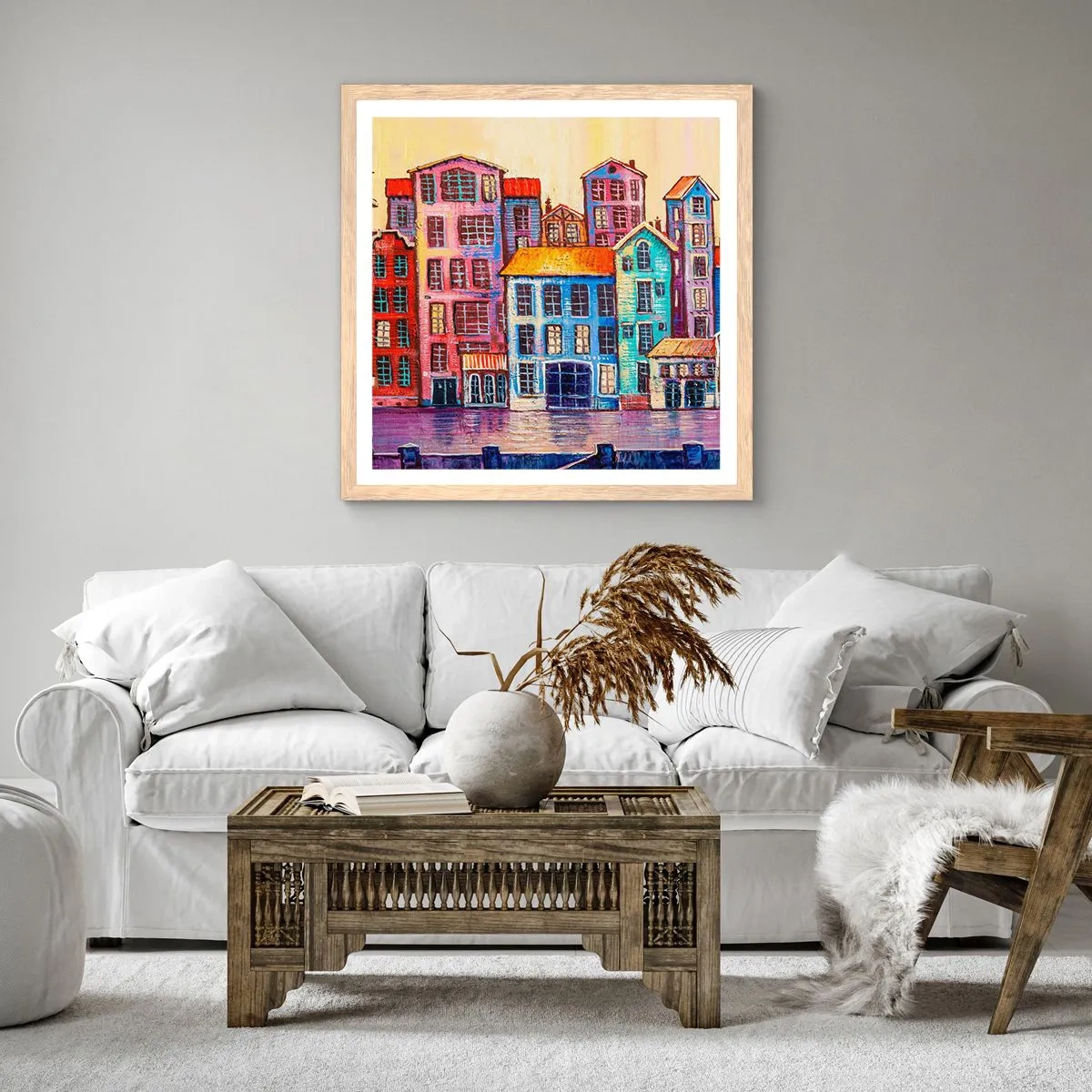 Poster in einem Rahmen aus heller Eiche - Stadt wie aus einem Märchen - 60x60 cm