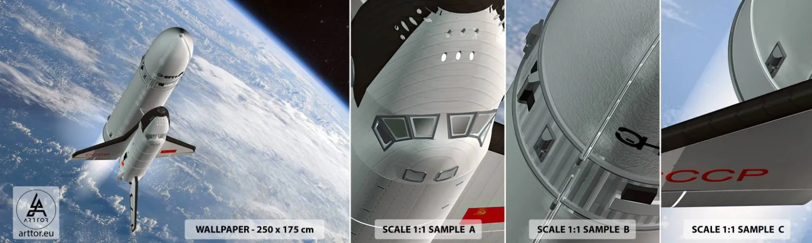 Fototapeten Muster Selbstklebend Deluxe Sticker - Kosmischer Aufstieg - Kosmos, Sputnik, Eine Weltraumrakete - 100x30 cm