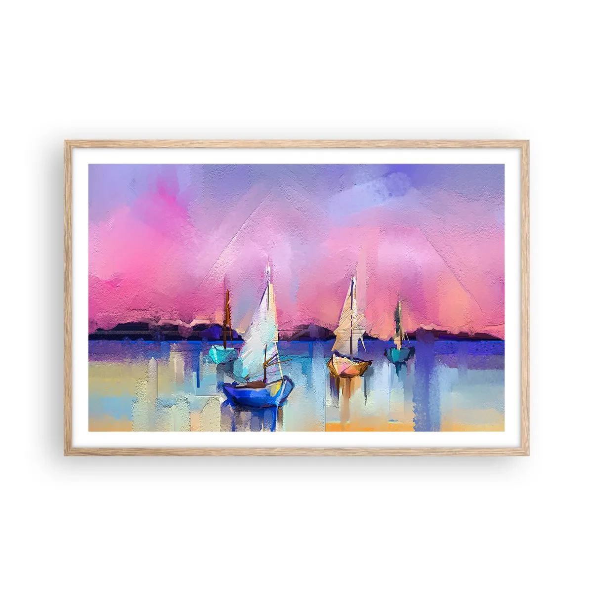 Poster in einem Rahmen aus heller Eiche - Richtung: breites Wasser - 91x61 cm