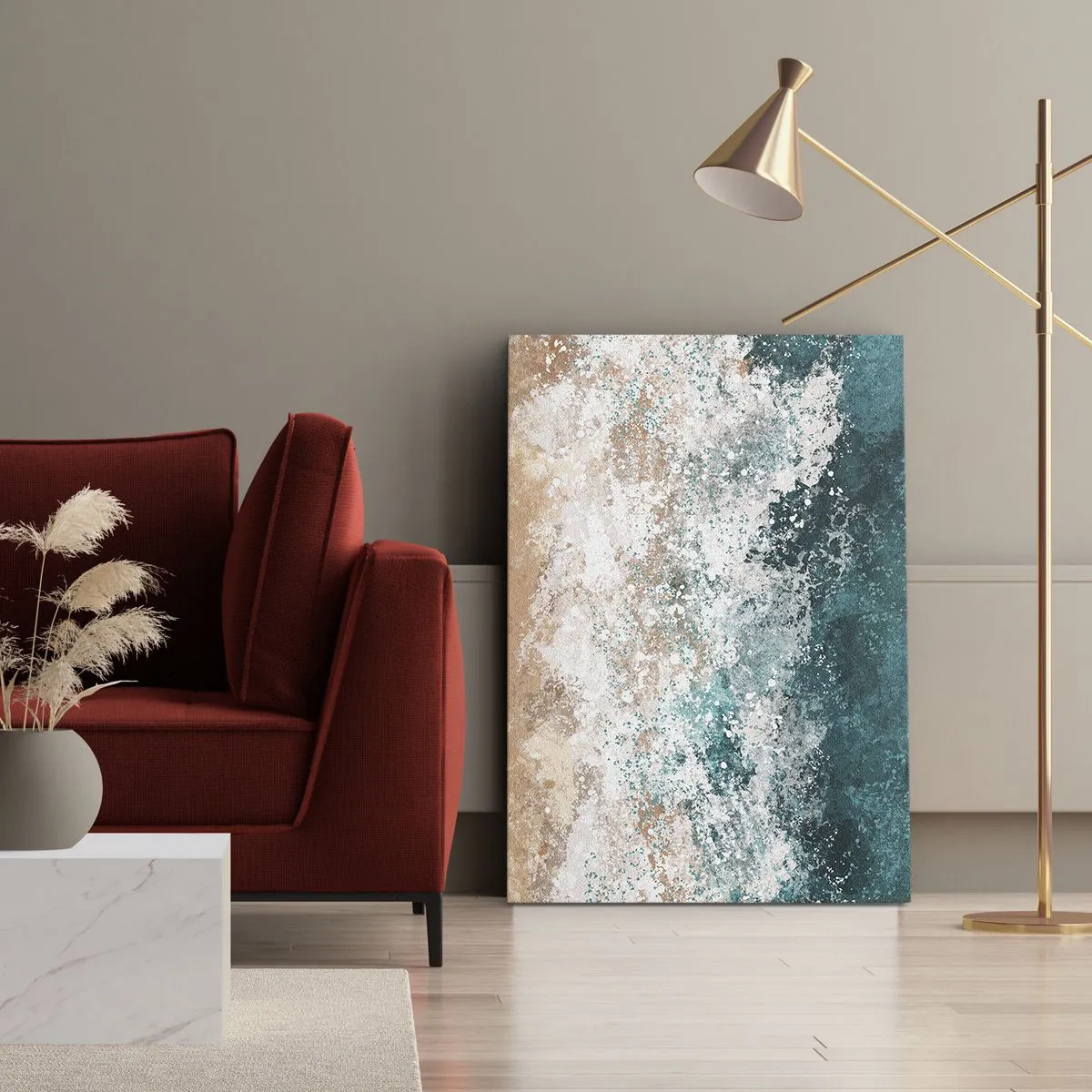 Bild auf Leinwand - Leinwandbild - Abstrakte Meereswelle in Türkis- und Beigetönen - 50x70cm - Meeresgeschichten - Moderne Wanddekoration für Wohnzimmer und Schlafzimmer ARTTOR