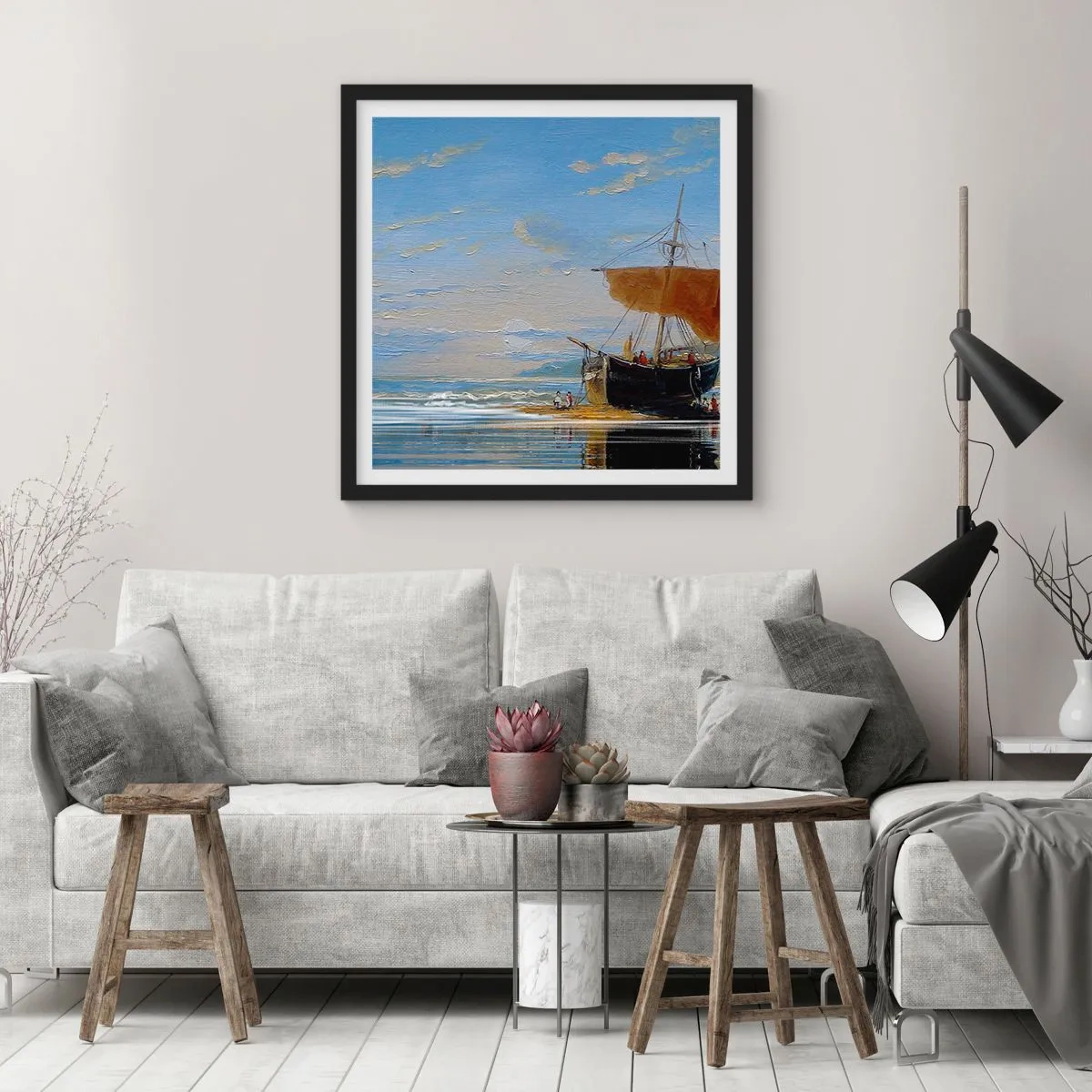 Poster in einem schwarzem Rahmen - Wasser, Land, Luft - 30x30 cm