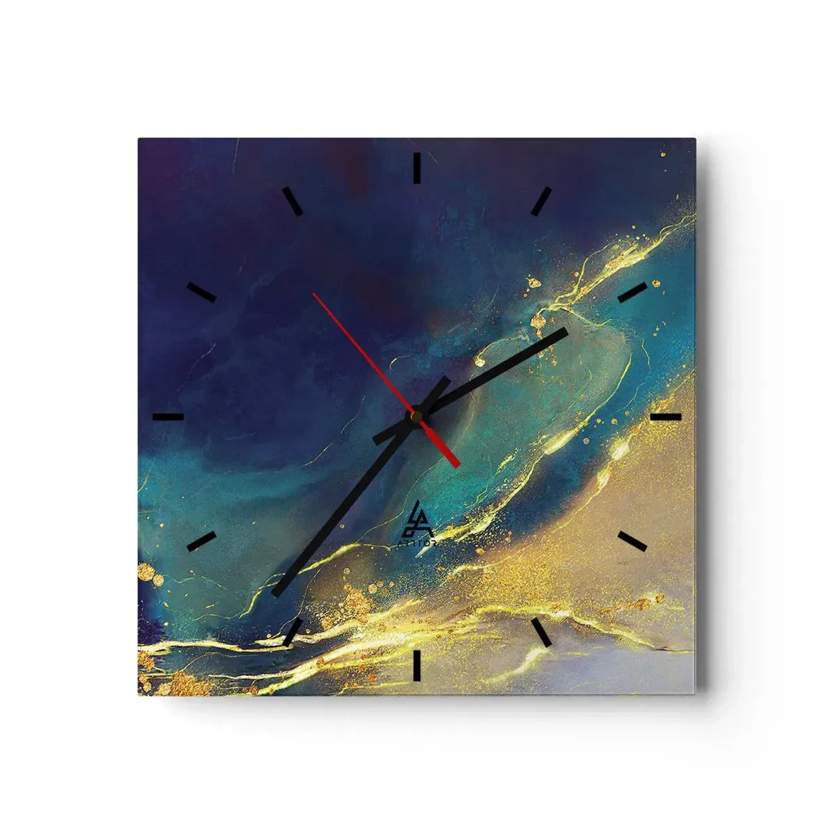 Wanduhr - Glasuhr - Abstrakte Komposition in Blau- und Goldtönen auf Leinwand - 30x30cm - Der goldene Teich - Moderne Wanddekoration für Wohnzimmer und Schlafzimmer ARTTOR