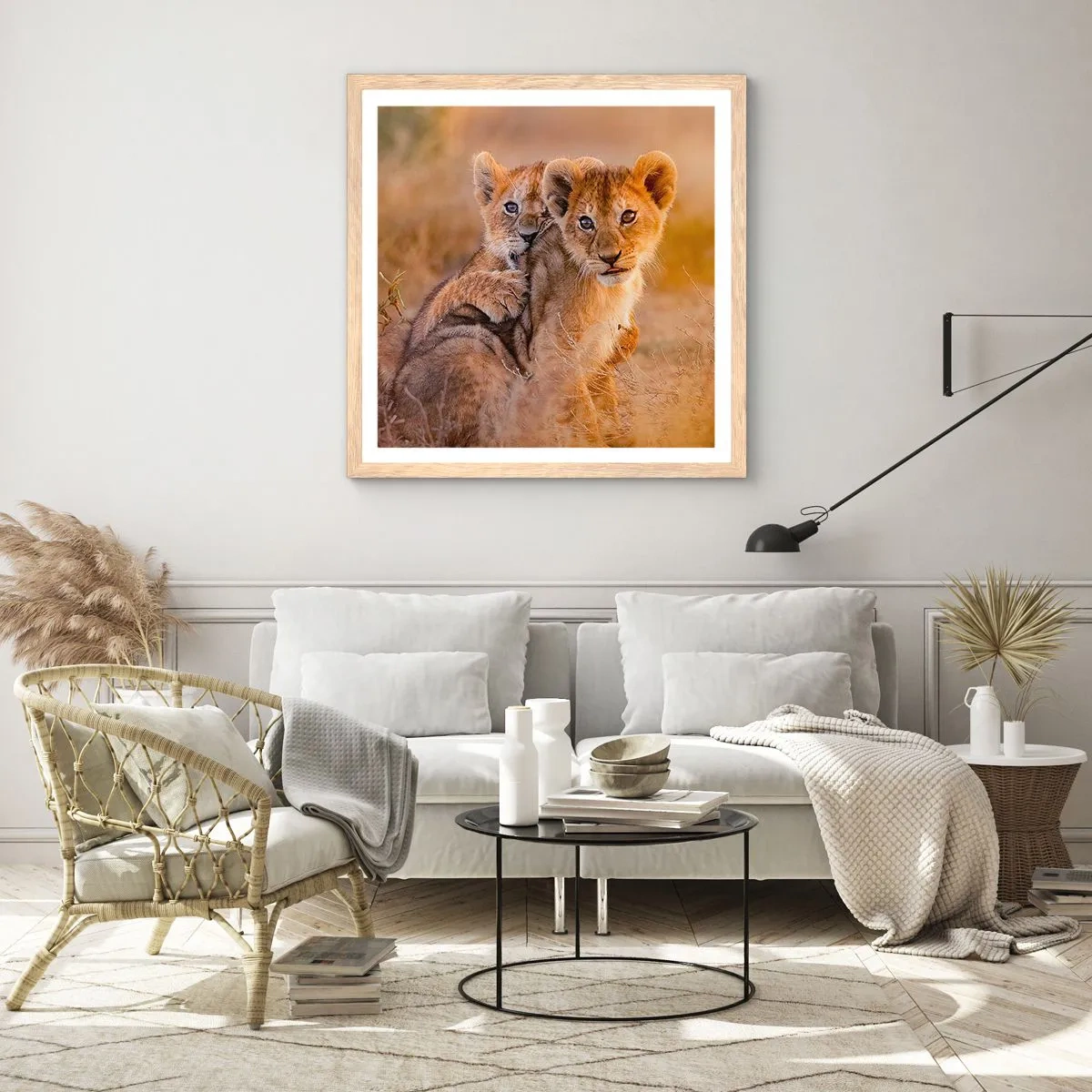 Poster in einem Rahmen aus heller Eiche - Bitte nicht stören! Wir haben Spaß - 30x30 cm