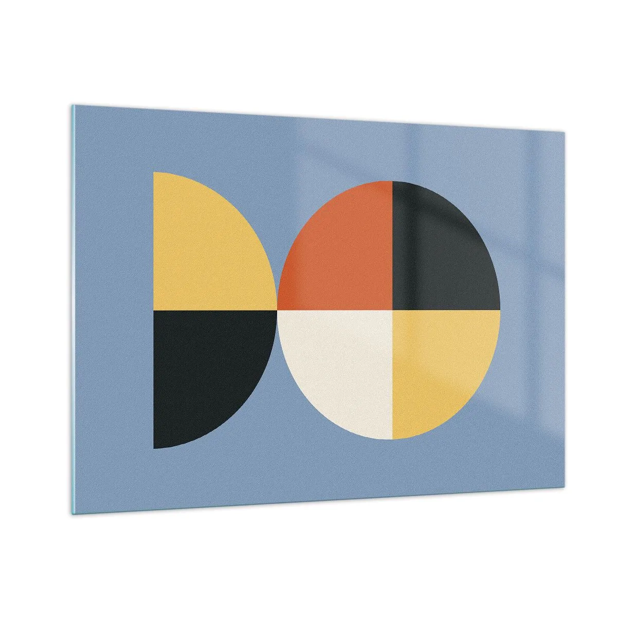 Glasbild - Bild auf glas - Bunte Halbkreise und Viertel auf blauem Hintergrund - 100x70cm - Beobachte und zähle - Moderne Wanddekoration für Wohnzimmer und Schlafzimmer ARTTOR