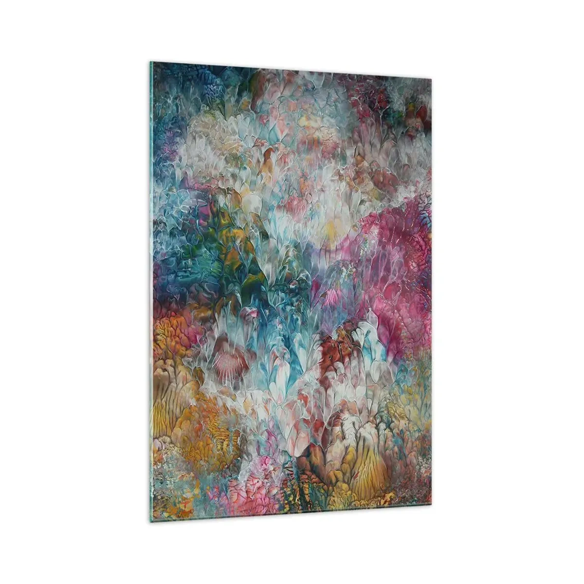 Glasbild - Bild auf glas - Eine farbenfrohe Abstraktion, die an blühende Blumen erinnert - 70x100cm - In voller Blüte - Moderne Wanddekoration für Wohnzimmer und Schlafzimmer ARTTOR