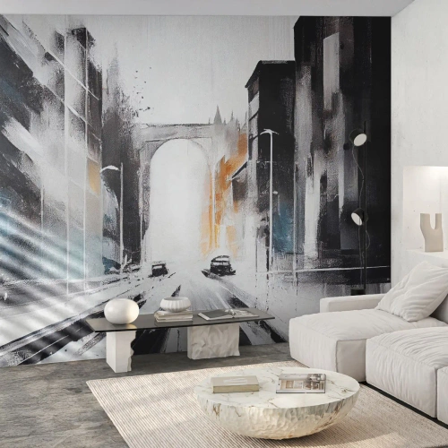 Fototapete Premium Canvas - Stadtstudie: Architektur und Bewegung - Die Architektur, Landschaft, Straße - 350x256 cm