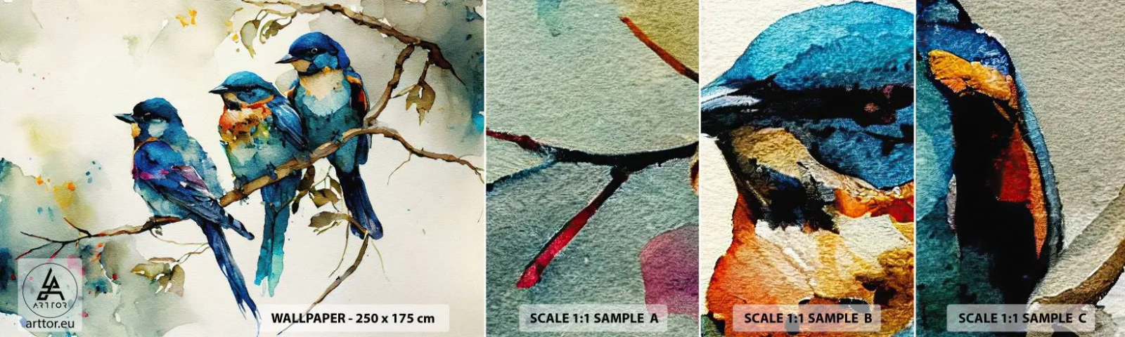 Fototapeten Muster Selbstklebend Deluxe Sticker - War er beleidigt? - Vögel, Natur, Aquarell - 100x30 cm