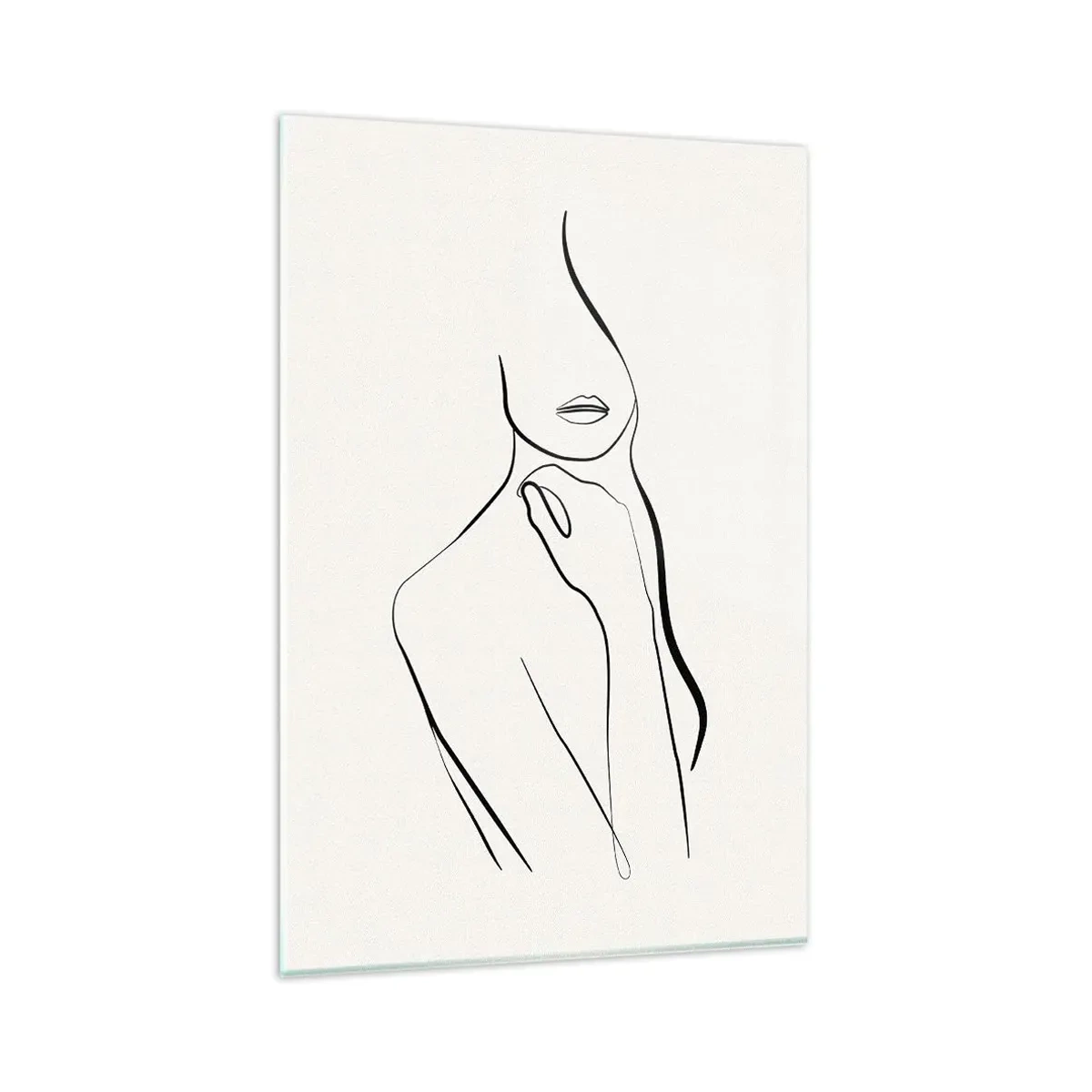 Glasbild - Bild auf glas - Eine minimalistische Skizze der Silhouette einer Frau vor hellem Hintergrund. - 80x120cm - Eine Welle der Melancholie - Moderne Wanddekoration für Wohnzimmer und Schlafzimmer ARTTOR