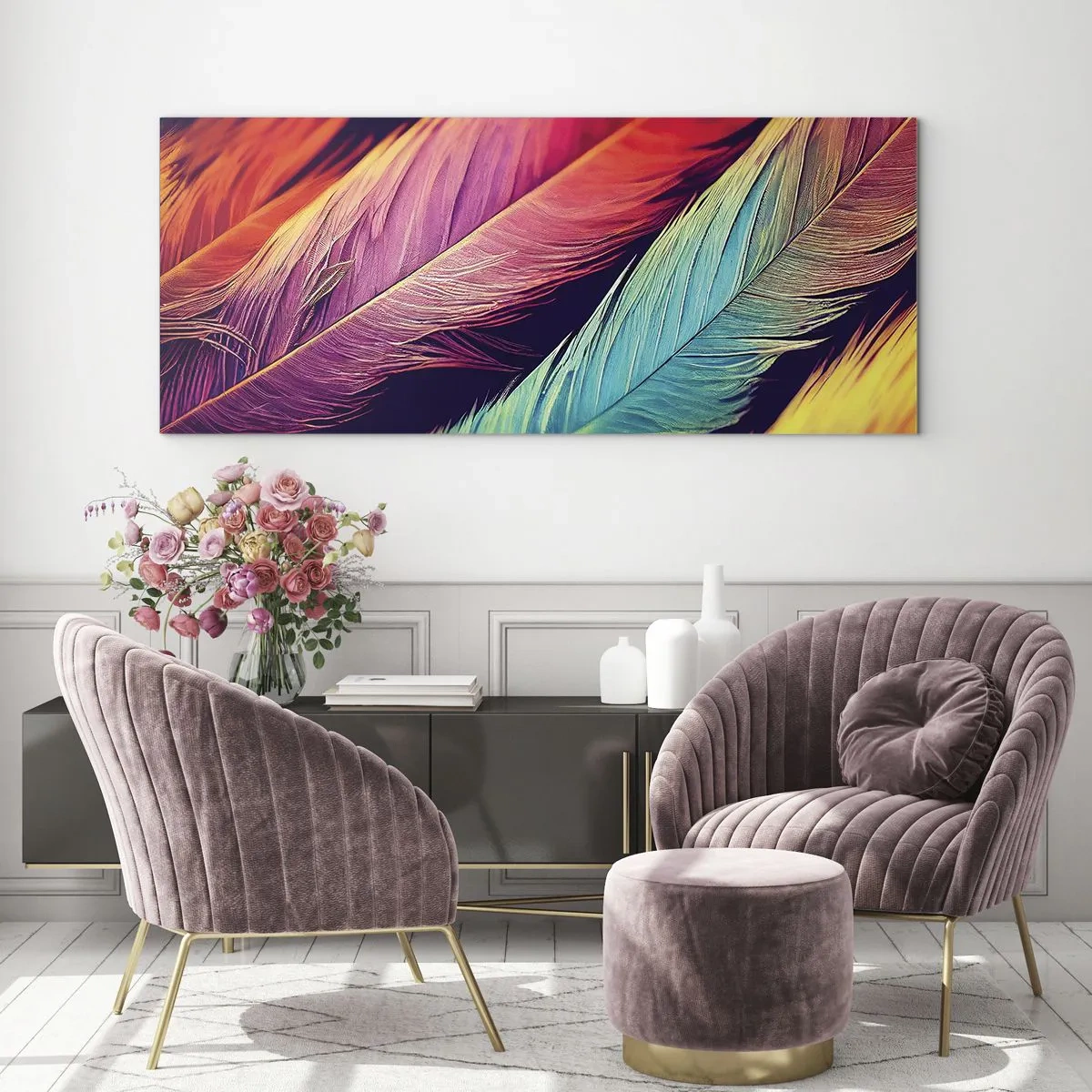 Glasbild - Bild auf glas - Gefiederter Regenbogen - 100x40 cm