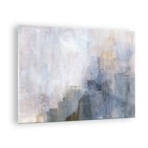 Glasbild - Bild auf glas - Eine abstrakte Komposition in kühlen Blau- und Beigetönen. - 70x50cm - Farbtöne und Akkorde - Moderne Wanddekoration für Wohnzimmer und Schlafzimmer ARTTOR