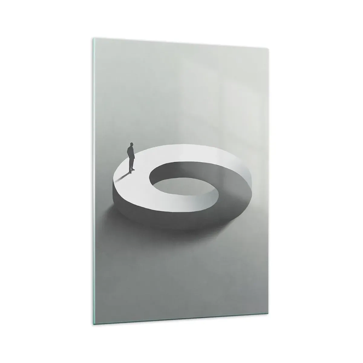 Glasbild - Bild auf glas - Ein Mann auf einer grauen, abstrakten Struktur - 70x100cm - Und wie soll man davon klug werden - Moderne Wanddekoration für Wohnzimmer und Schlafzimmer ARTTOR